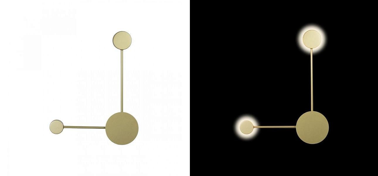 Бра Лофт Vibia Pin Wall Light 2 плафона Золотой матовый цвет Бра Лофт Vibia Pin Wall Light 2 плафона Золотой матовый цвет - Loft-Concept в Кирове
