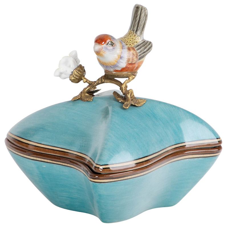 Фарфоровая шкатулка с птицей Eden Garden Blue Голубой Бронза Мульти в Кирове | Loft Concept 