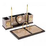 Настольный письменный набор из бежевого мрамора с часами и гербом Marble Accessory варинант исполнения - 2 | Loft Concept в Кирове