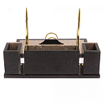 Настольный письменный набор из бежевого мрамора с часами и гербом Marble Accessory варинант исполнения - 3 | Loft Concept в Кирове