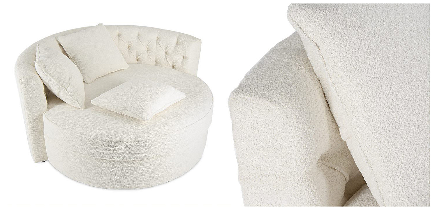 Кушетка круглая с обивкой из ткани букле Milky Boucle Chair Белая Кушетка круглая с обивкой из ткани букле Milky Boucle Chair Белая - Loft-Concept в Кирове
