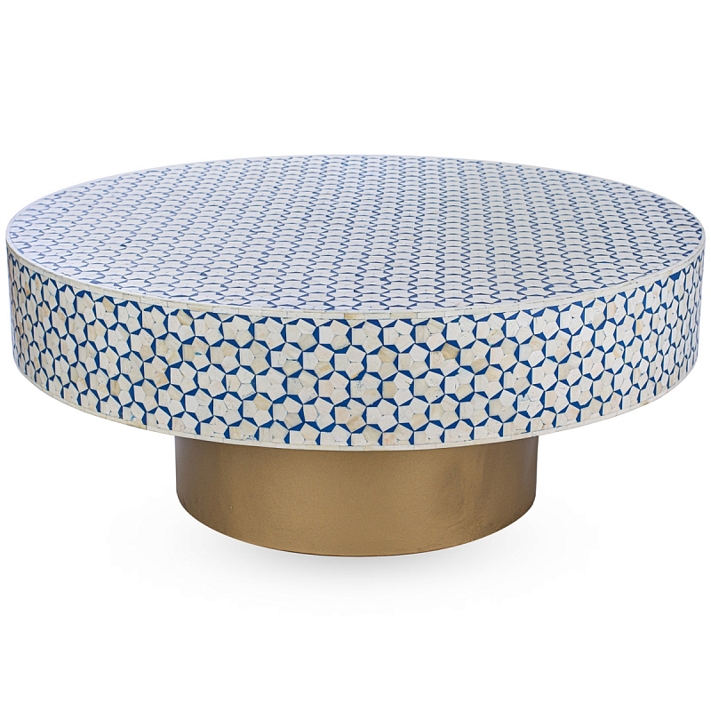 Стол голубой отделка кость BONE INLAY COFFEE TABLE Темно-синий ivory ( слоновая кость ) Латунь в Кирове | Loft Concept 