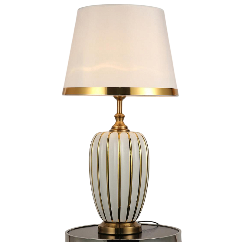 Настольная лампа керамическая с бежевым тканевым абажуром Sophistication Бронза Бежевый Белый в Кирове | Loft Concept 