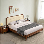 Кровать двуспальная с каркасом из дерева и мягким изголовьем Moon Walnut Bed варинант исполнения - 8 | Loft Concept в Кирове