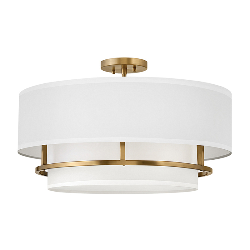 Потолочный светильник с двухслойным белым текстильным абажуром Hinkley Латунь Белый Никель в Кирове | Loft Concept 