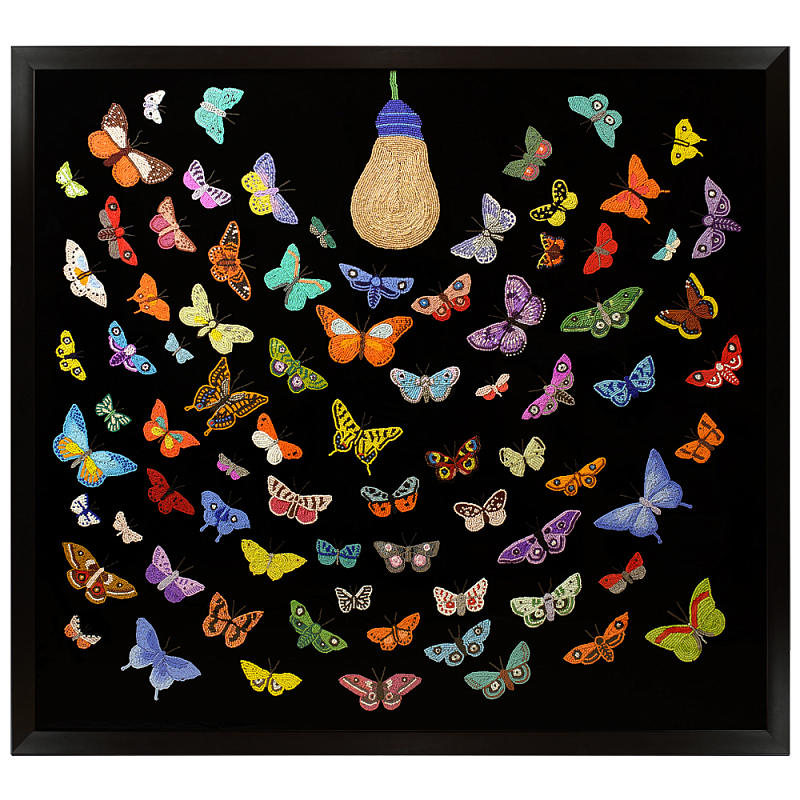 Картина ручная вышивка бисером Бабочки Butterflies and Light Bulb Черный Мульти Картина ручная вышивка бисером Бабочки Butterflies and Light Bulb Черный Мульти в Кирове | Loft Concept