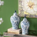 Ваза с крышкой и голубым цветочным рисунком на белом фоне Blue & White Ornament варинант исполнения - 6 | Loft Concept в Кирове