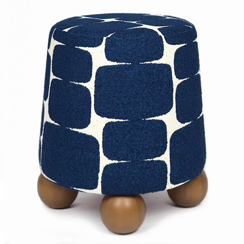 Пуф Wakonda с Круглыми  ножками Синий орнамент  Белый Темно-синий Коричневый в Кирове | Loft Concept 