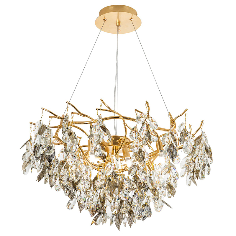 Люстра с хрустальными подвесками и металлическими в виде листьев Fairytree Light Chandelier 9 Золотой Прозрачный Люстра с хрустальными подвесками и металлическими в виде листьев Fairytree Light Chandelier 9 Золотой Прозрачный в Кирове | Loft Concept