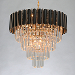 Люстра из черного металла с многоярусными подвесками из прозрачного хрусталя на золотой цепи Empire Black Chandelier Crystal варинант исполнения - 3 | Loft Concept в Кирове