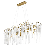 Люстра подвесная прямоугольная с бронзовыми акцентами и прозрачными стеклянными каплями Droplet Chandelier варинант исполнения - 3 | Loft Concept в Кирове