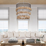 Люстра трехъярусная с декором из круглых деревянных бусин с кисточками Gray Brown Wooden Beads Chandelier варинант исполнения - 5 | Loft Concept в Кирове