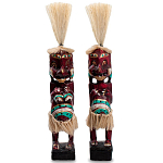 Комплект из 2-х деревянных статуэток Asmat Straw Headdress Statuettes Red Turquoise Tattoo варинант исполнения - 1 | Loft Concept в Кирове