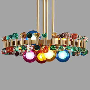 Люстра круглая золотистая с цветными плафонами Colorful Ball Candy Crystal