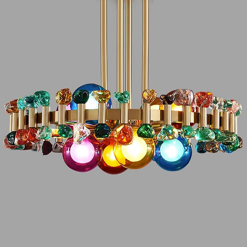 Люстра круглая золотистая с цветными плафонами Colorful Ball Candy Crystal Золотой Мульти Люстра круглая золотистая с цветными плафонами Colorful Ball Candy Crystal Золотой Мульти в Кирове | Loft Concept