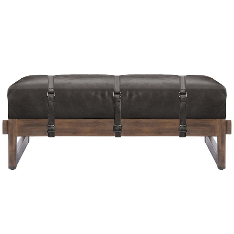 Банкетка Duncan винтажная черная кожа Черный Коричневый в Кирове | Loft Concept 