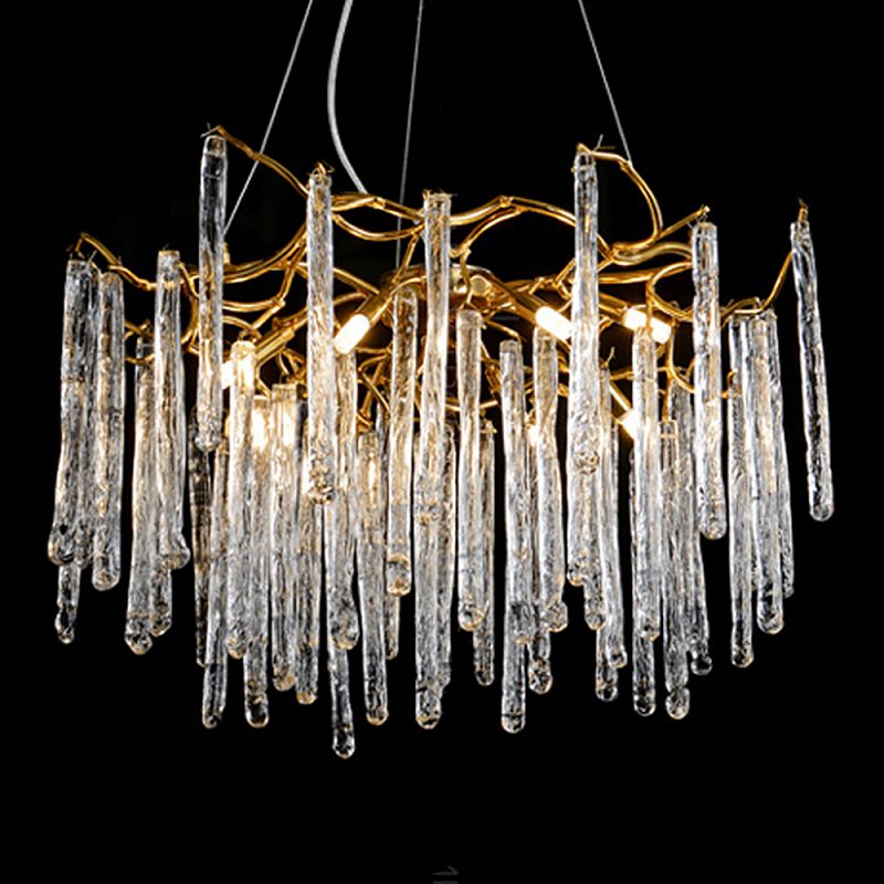 Люстра на подвесе с каркасом из металла и прозрачными подвесками из стекла Droplet Chandelier Золотой Прозрачный Люстра на подвесе с каркасом из металла и прозрачными подвесками из стекла Droplet Chandelier Золотой Прозрачный в Кирове | Loft Concept