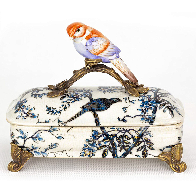 Шкатулка Box Blue Ornament with Bird Белый Бронза Синий в Кирове | Loft Concept 
