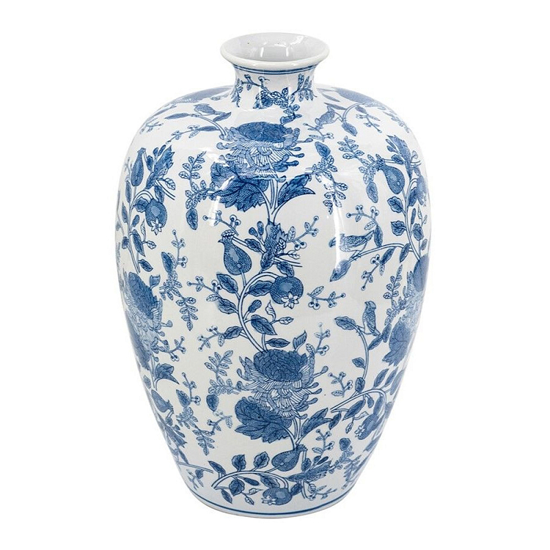 Ваза фарфоровая с узким горлышком и синими цветочными мотивами Independence Голубой Белый в Кирове | Loft Concept 