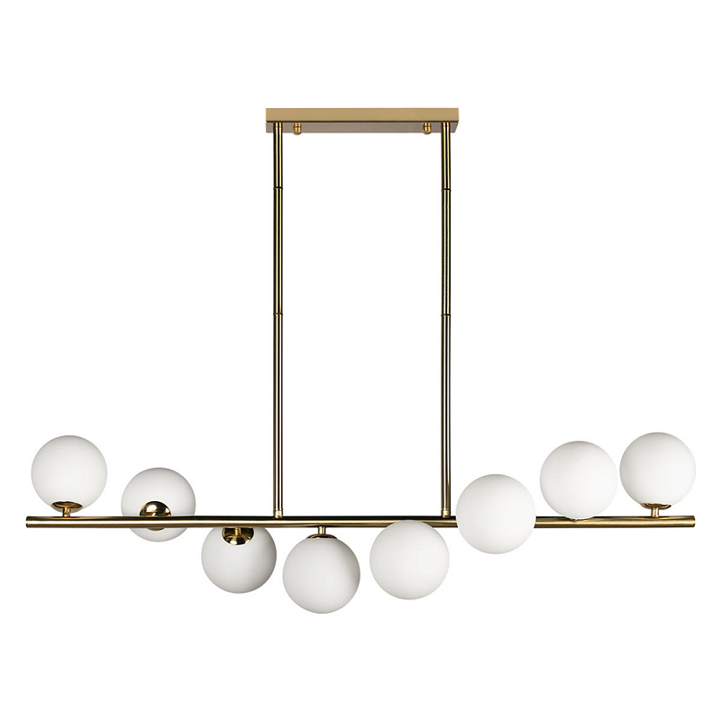 Люстра на штанге с 8-ю белыми шарообразными плафонами Bubble Chandelier Белый Золотой Люстра на штанге с 8-ю белыми шарообразными плафонами Bubble Chandelier Белый Золотой в Кирове | Loft Concept