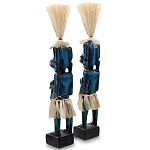 Комплект из 2-х деревянных статуэток Asmat Straw Headdress Statuettes Blue Red варинант исполнения - 2 | Loft Concept в Кирове