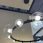 Люстра подвесная круглая с 12-ю прозрачными куполообразными плафонами и черным металлическим основанием Flos Wireline Lighting варинант исполнения - 6 | Loft Concept в Кирове