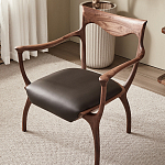 Стул деревянный с мягким сиденьем из коричневой натуральной кожи Moon Walnut Furniture варинант исполнения - 5 | Loft Concept в Кирове