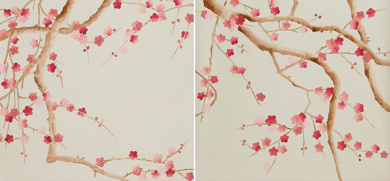 Обои ручная роспись Plum Blossom Blossom on Satin Grey dyed silk Обои ручная роспись Plum Blossom Blossom on Satin Grey dyed silk - Loft-Concept в Кирове
