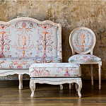 Мягкая банкетка из массива бука серая с растительным орнаментом Raffael Grey Floral Banquette варинант исполнения - 7 | Loft Concept в Кирове