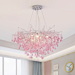 Люстра серебрянная с розовыми стеклянными подвесками в форме капель FAIRYTREE Light варинант исполнения - 1 | Loft Concept в Кирове