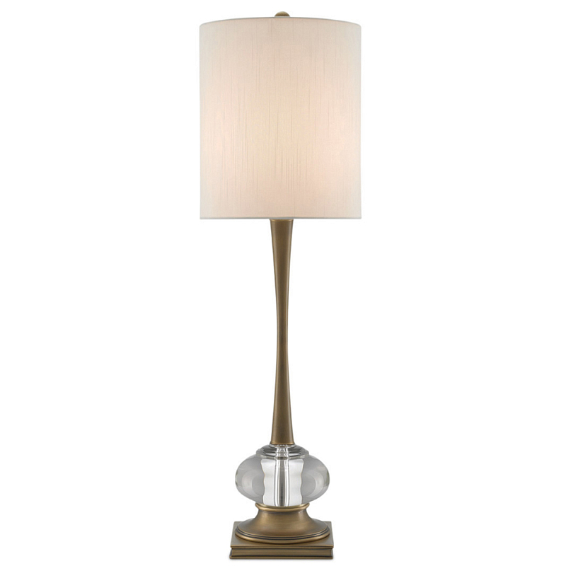 Настольная лампа с хрустальным шаром на корпусе и высоким тканевым абажуром Prism Rod Латунь Прозрачный ivory ( слоновая кость ) в Кирове | Loft Concept 