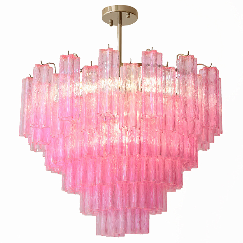 Элитная Люстра Textured Glass Pink Chandelier Ярко Розовое стекло Розовый Золотой в Кирове | Loft Concept 