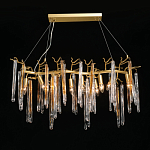 Люстра линейная золотого цвета с декоративными ветвями и длинными стеклянными подвесками в форме сосулек Droplet Chandelier варинант исполнения - 2 | Loft Concept в Кирове