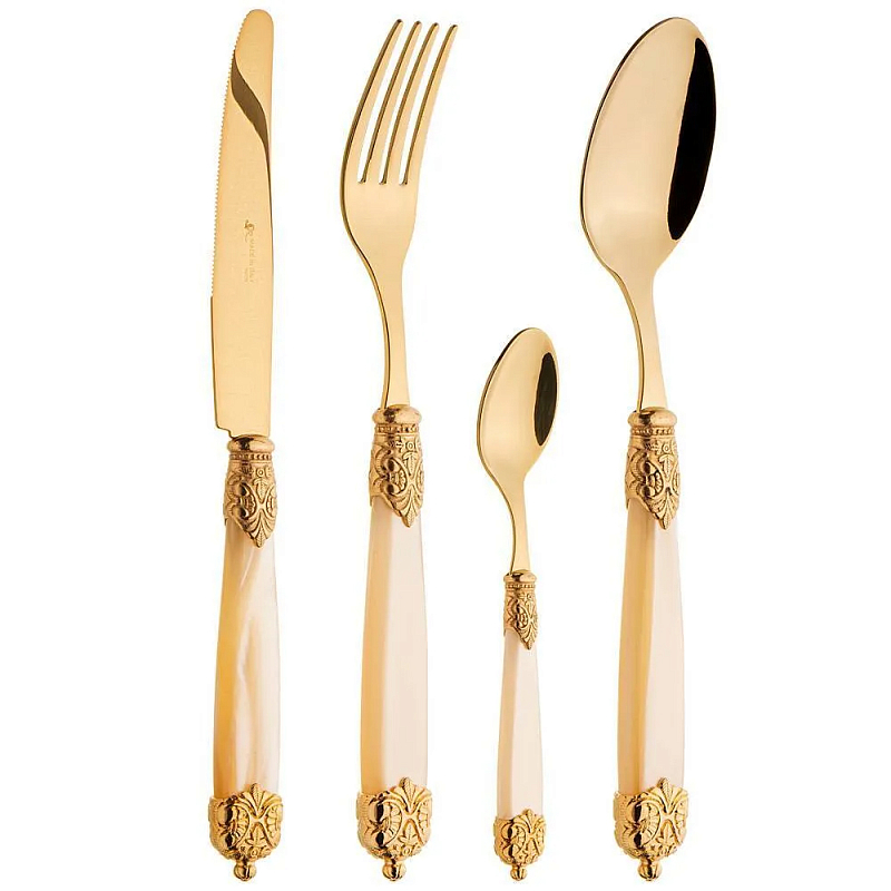 Набор столовых приборов на 6 персон 24 предмета Gorgeous Cutlery Золотой Бежевый Зеленый Набор столовых приборов на 6 персон 24 предмета Gorgeous Cutlery Золотой Бежевый Зеленый в Кирове | Loft Concept