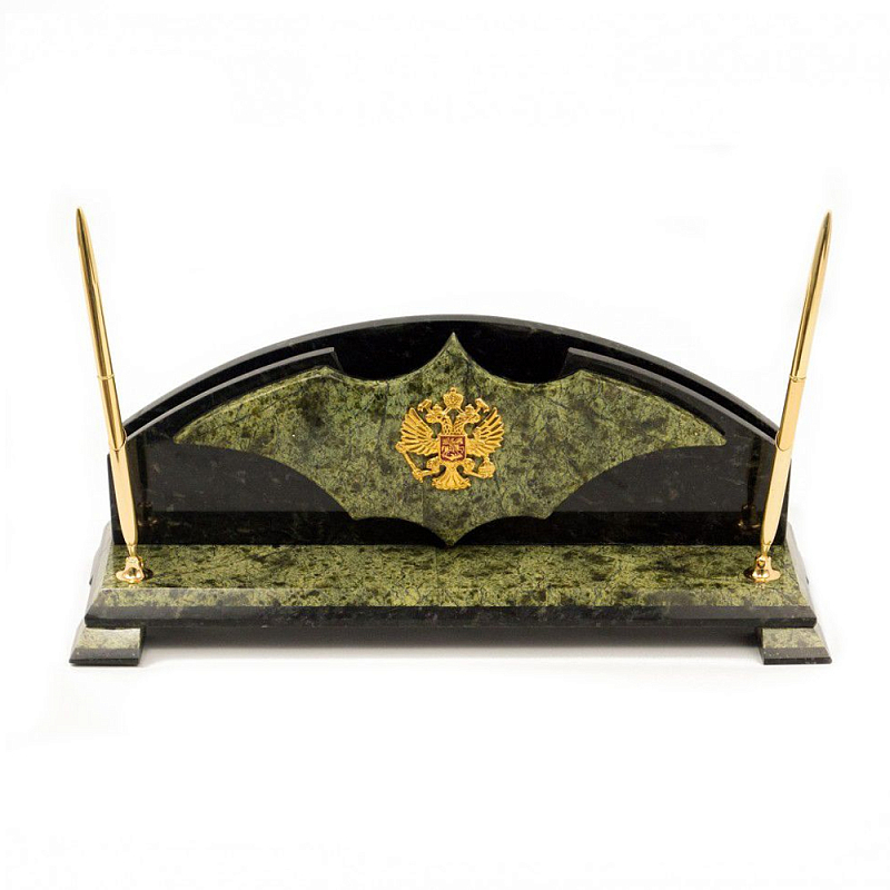 Настольный письменный набор из змеевика с гербом РФ Successful Leader Золотой Змеевик в Кирове | Loft Concept 