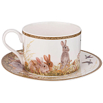 Чайная пара из фарфора с изображением собаки и зайцев 300 мл Hunting Porcelain Collection варинант исполнения - 1 | Loft Concept в Кирове