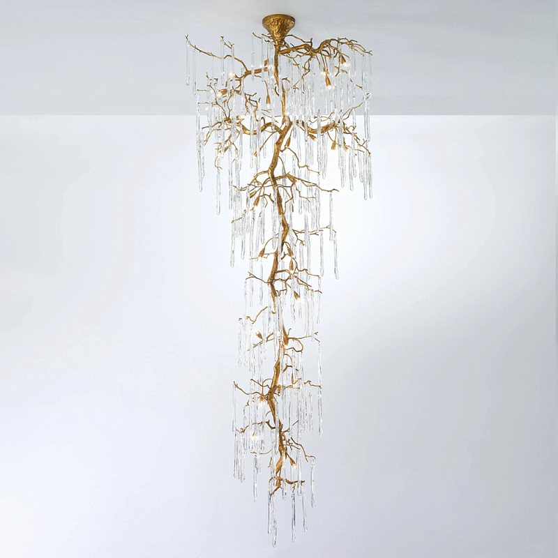 Люстра большая каскадная с прозрачными подвесками в форме капель Droplet Chandelier Золотой Прозрачный Люстра большая каскадная с прозрачными подвесками в форме капель Droplet Chandelier Золотой Прозрачный в Кирове | Loft Concept