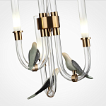 Подвесной светильник с 3-мя прозрачными изогнутыми трубками и декоративными птичками Ganthea варинант исполнения - 5 | Loft Concept в Кирове