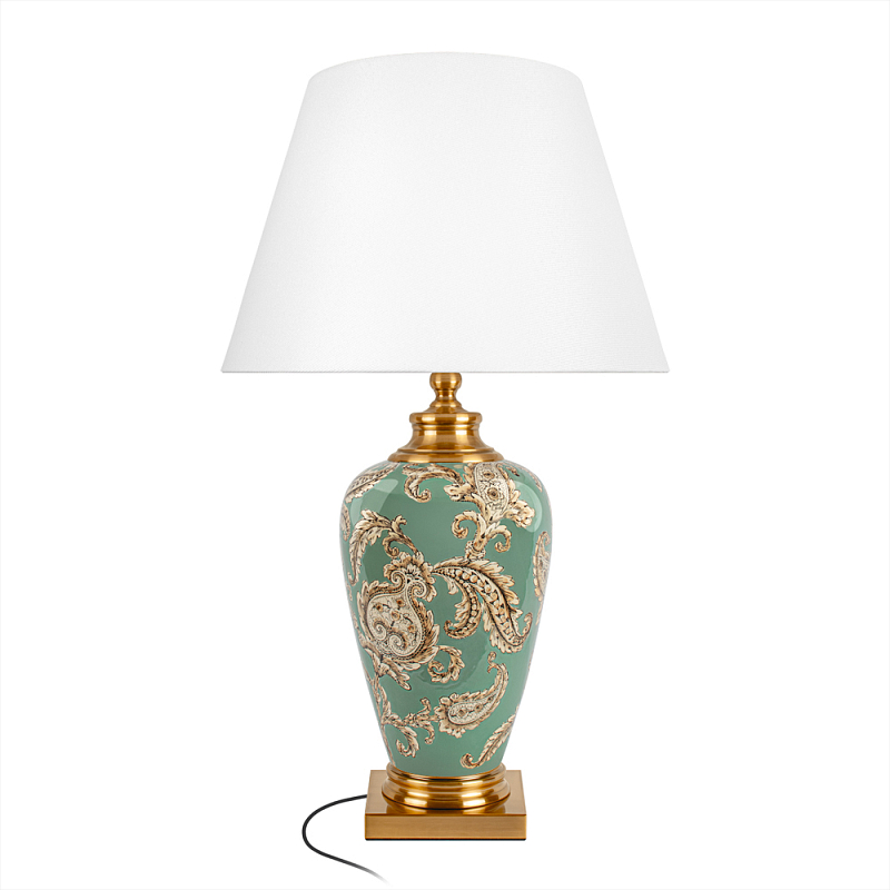 Настольная лампа бирюзовая с цветочным принтом Turquoise Flight Белый Бирюзовый Бронза в Кирове | Loft Concept 