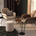 Банкетка круглая бежевый велюр на 4-х металлических ножках черного цвета SANJAY варинант исполнения - 5 | Loft Concept в Кирове