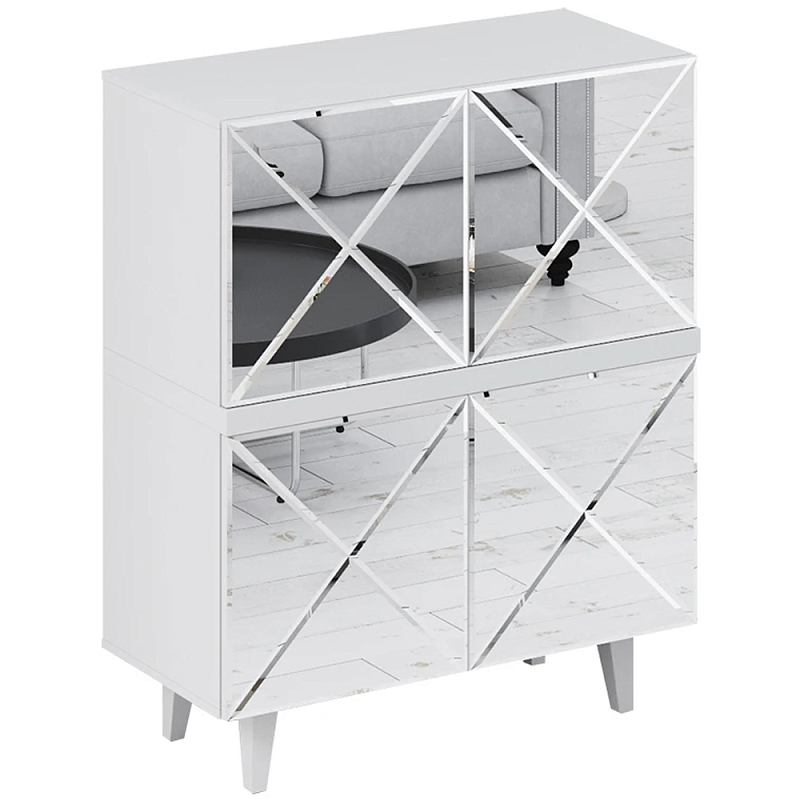 Буфет с зеркальными дверцами Arden Cabinet Белый Черный Зеркало Буфет с зеркальными дверцами Arden Cabinet Белый Черный Зеркало в Кирове | Loft Concept