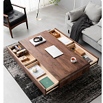 Кофейный стол из массива дерева с выдвижными ящиками Coffee Walnut Table варинант исполнения - 2 | Loft Concept в Кирове