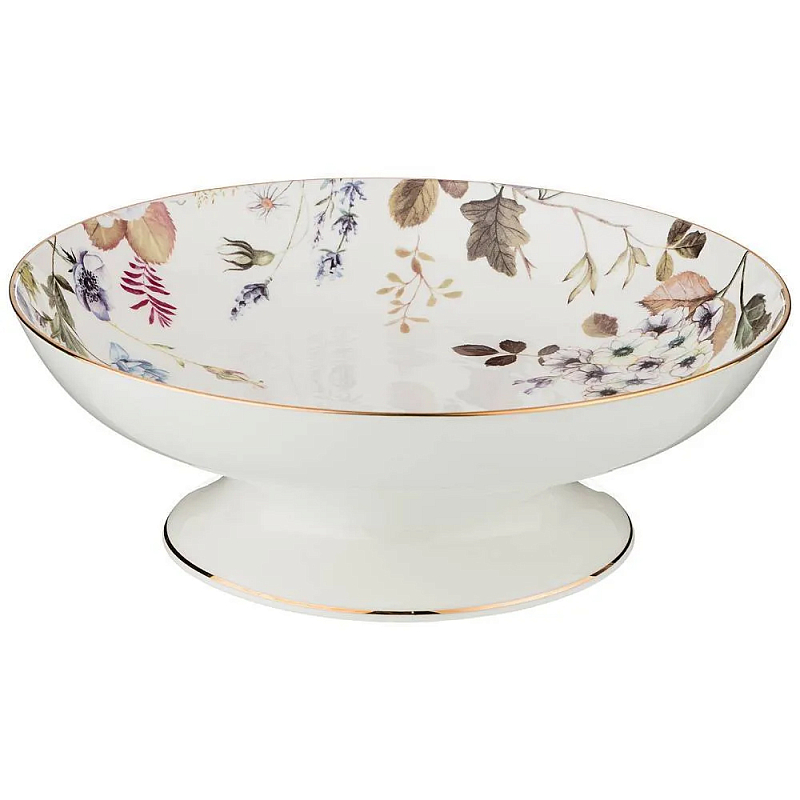 Ваза фарфоровая белая на ножке с рисунком цветов Garden Whisper Porcelain Set  Белый Мульти в Кирове | Loft Concept 