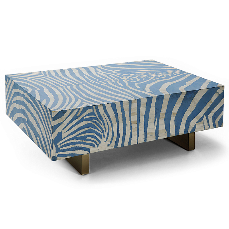 Кофейный стол Kenya Coffee Table Bone Inlay ZEBRA blue ivory ( слоновая кость ) Голубой Золотой в Кирове | Loft Concept 