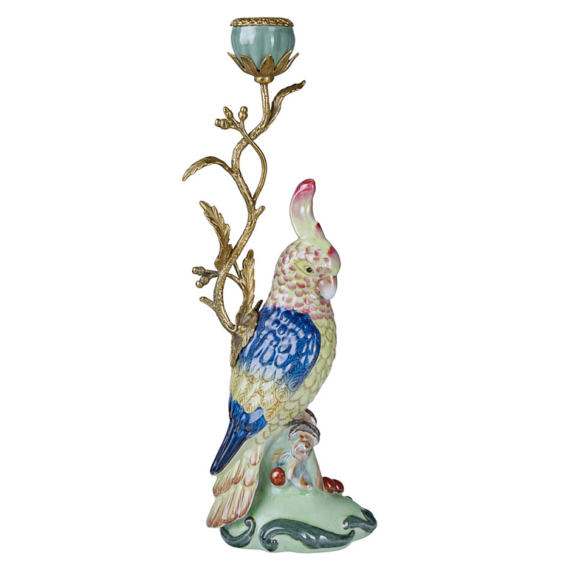 Подсвечник в образе попугая из фарфора с бронзовыми элементами Eden Garden Мульти Бронза в Кирове | Loft Concept 