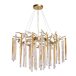 Люстра подвесная золотого цвета с разветвленными ветвями и прозрачными стеклянными подвесками Droplet Chandelier варинант исполнения - 2 | Loft Concept в Кирове