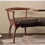 Кушетка с деревянным каркасом и сиденьем из коричневой натуральной кожи Moon Walnut Furniture варинант исполнения - 1 | Loft Concept в Кирове