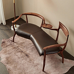 Кушетка с деревянным каркасом и сиденьем из коричневой натуральной кожи Moon Walnut Furniture варинант исполнения - 7 | Loft Concept в Кирове