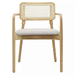 Стул обеденный с мягким сиденьем и спинкой из плетеного ротанга Wood and Textile Chair варинант исполнения - 1 | Loft Concept в Кирове