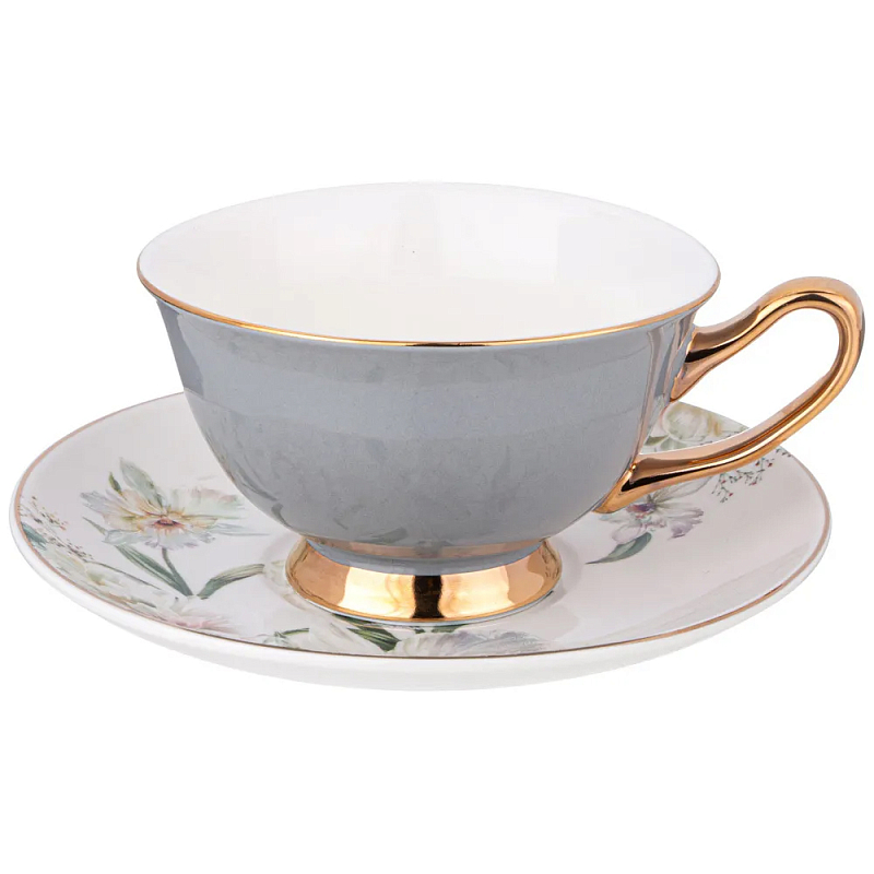 Чайная пара из фарфора 200 мл Grey Tea Porcelain Set Белый Золотой Серый Чайная пара из фарфора 200 мл Grey Tea Porcelain Set Белый Золотой Серый в Кирове | Loft Concept